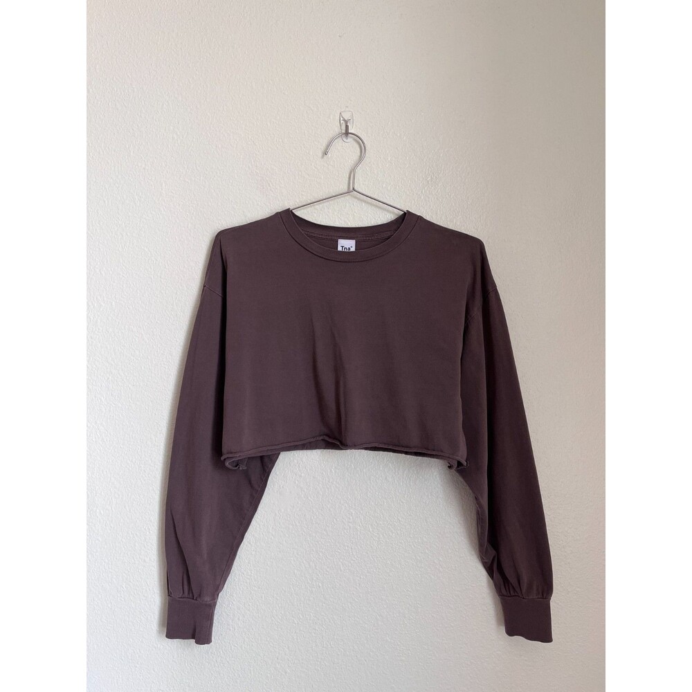 Tna Aritzia Tour Long Sleeve Crop Tee in Brown Size SMALL
